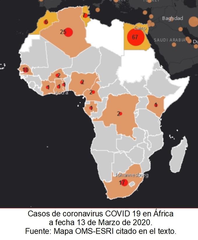 Situación de la pandemia de Coronavirus en África a 13 de Marzo de 2020. por José Antonio Barra Martínez